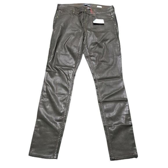 Level 99 Women's Coated Jeans Signature Skinny Dark Olive Green Mid Rise Size 29 - Picture 4 of 7